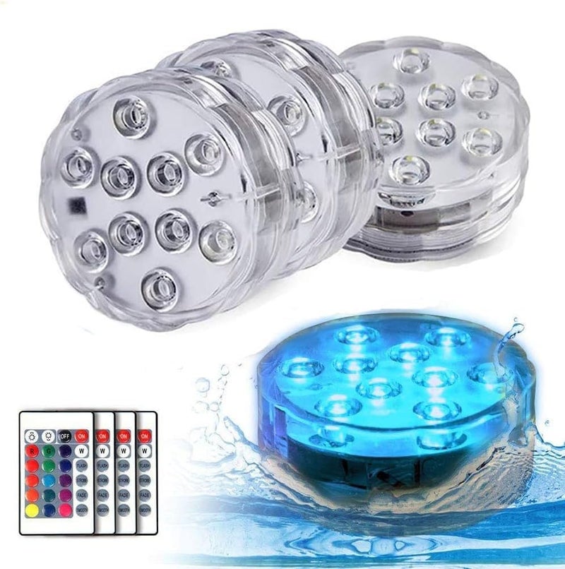 Anziner 4Pack Submersible led Lights Waterproof Pool Lights Underwater with 16 Colors and Remote Control for Aquarium,Vase, Bath,Hot Tub, Halloween, Christmas,Swimming Pool and Party Decoration - Image 1
